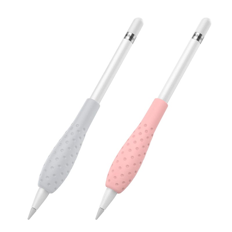 MoKo [2 Pack Silicone Grip Holder Ergo Protective Sleeve Cover Case Accessories Compatible with Apple Pencil 1st / 2nd Generation, Gray & Pink - Image 1